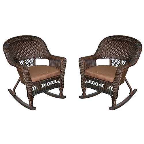 Jeco Rocker Wicker Chair with Brown Cushion, Set of 2, Espresso