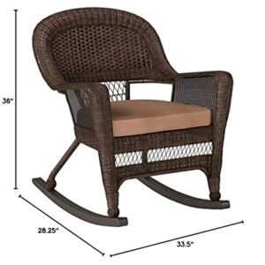 Jeco Rocker Wicker Chair with Brown Cushion, Set of 2, Espresso