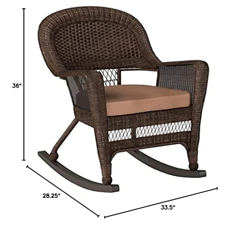 Jeco Rocker Wicker Chair with Brown Cushion, Set of 2, Espresso