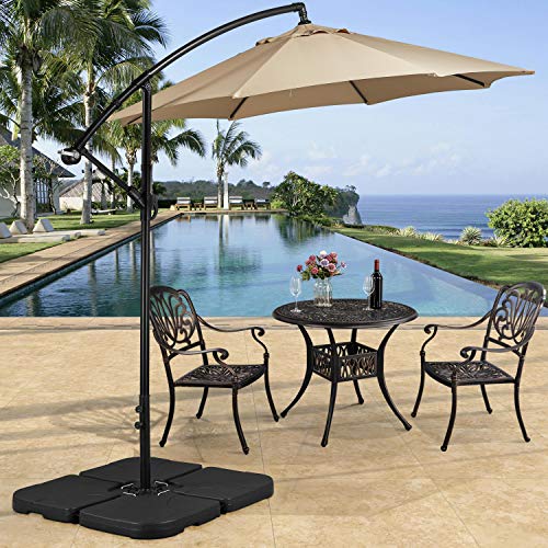 Yaheetech 4-Piece Umbrella Base Outdoor Umbrella Stand Square Shaped Cantilever Offset Filled with Water or Sand for Garden, Backyard and Poolside, Black