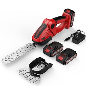 dragro cordless grass shears, 2 in 1 electric mini hedge trimmer cordless, handheld grass hedge cutter clippers, battery operated weed hedge trimmer with 2pcs 24v 2.0ah batteries and charger included