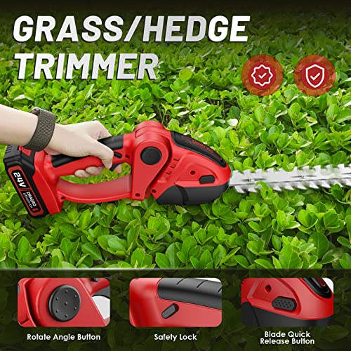 Dragro Cordless Grass Shears, 2 in 1 Electric Mini Hedge Trimmer Cordless, Handheld Grass Hedge Cutter Clippers, Battery Operated Weed Hedge Trimmer with 2Pcs 24V 2.0Ah Batteries and Charger Included