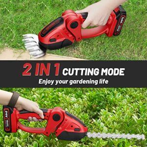 Dragro Cordless Grass Shears, 2 in 1 Electric Mini Hedge Trimmer Cordless, Handheld Grass Hedge Cutter Clippers, Battery Operated Weed Hedge Trimmer with 2Pcs 24V 2.0Ah Batteries and Charger Included