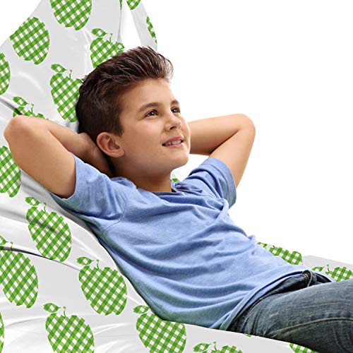 Lunarable Green Lounger Chair Bag, Gingham Checkered Fresh Raw Print Plain Background, High Capacity Storage with Handle Container, Lounger Size, Lime Green Green