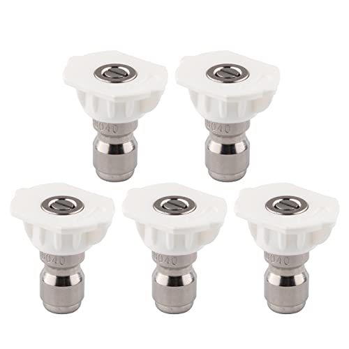 Clean Strike Professional Spray Nozzles, White 40-Degree Spray Tips with 1/4 Inch Quick Connect Fitting, 4.0 Orifice and Pressure Washer Rated 6200 PSI, 5-Pack