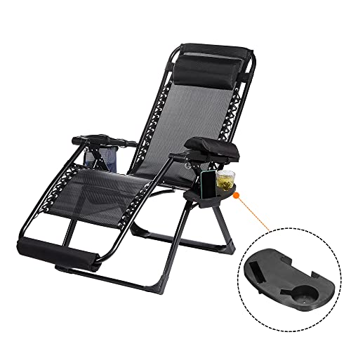 PATIKIL Adjustable Zero Gravity Tray, Small Size Water Cup Holder Trays Lounge Chair Accessory for Outdoor Camping, Black