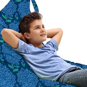 lunarable floral lounger chair bag, nocturnal romantic illustration of hydrangea blossom with leaves, high capacity storage with handle container, lounger size, violet blue jade green