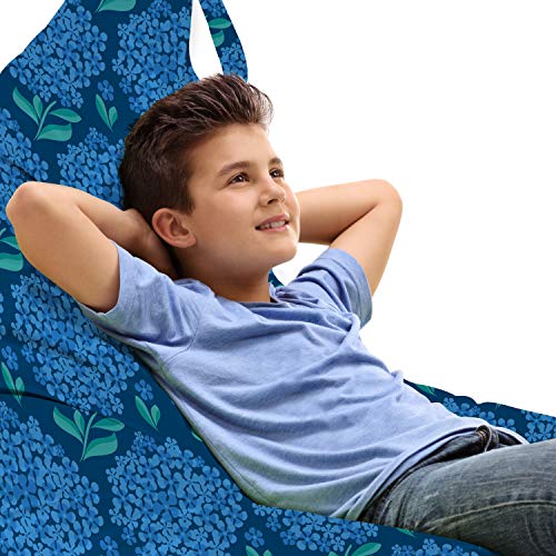 Lunarable Floral Lounger Chair Bag, Nocturnal Romantic Illustration of Hydrangea Blossom with Leaves, High Capacity Storage with Handle Container, Lounger Size, Violet Blue Jade Green