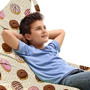 lunarable donut lounger chair bag, illustration of round tasty desserts and sprinkles on a backdrop of mini hearts, high capacity storage with handle container, lounger size, cream multicolor