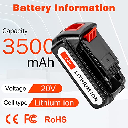 Lipop 2Packs 3.5Ah Replacement Battery for Black and Decker 20V Lithium Battery LBXR20 Batteries Compatible with Black Decker 20v Battery LB20 LBX20 LST220 LBXR2020-OPE LB2X4020 Cordless Power Tools