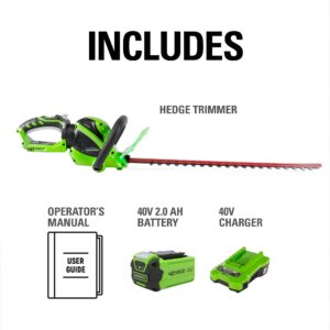 Greenworks 40V 24" Cordless Hedge Trimmer, 2.0Ah Battery and Charger Included