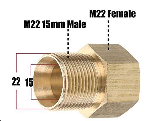 LOVHO Pressure Washer Coupler Adapter, M22 15mm Male to M22 14mm Female Thread Fitting, 4500 PSI