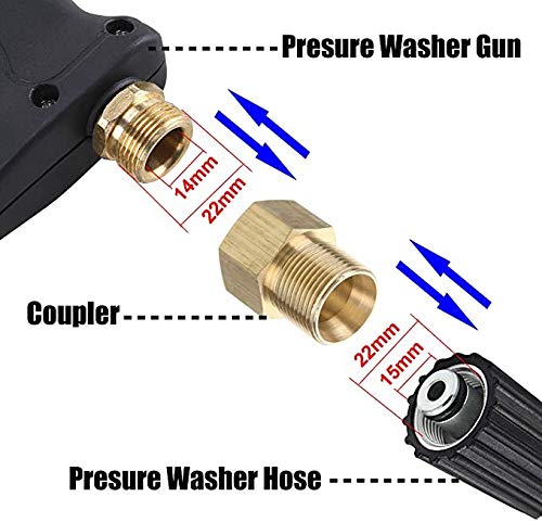 LOVHO Pressure Washer Coupler Adapter, M22 15mm Male to M22 14mm Female Thread Fitting, 4500 PSI