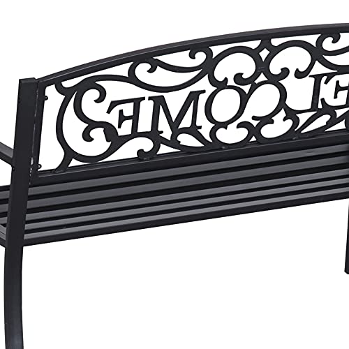 Outsunny 50" 2-Person Garden Bench Loveseat with Cast Iron Decorative Welcome Vines, Outdoor Patio Bench for Backyard, Porch, Entryway