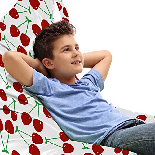 Lunarable Cherry Lounger Chair Bag, Pattern of Cherries on a Plain Background Fruity Organic Healthy Food Theme, High Capacity Storage with Handle Container, Lounger Size, Ruby Green White