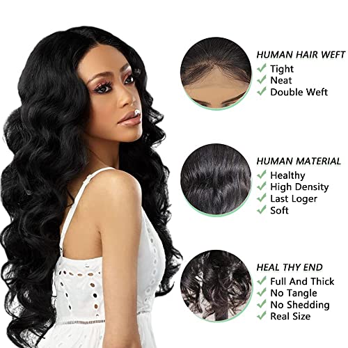 Qangelabeauty 32 Inch Lace Front Wigs Human Hair Body Wave 4x4 HD Lace Front Wigs for Black Women with Baby Hair 180% Density Glueless Wigs Human Hair Pre Plucked with Baby Hair Natural Color