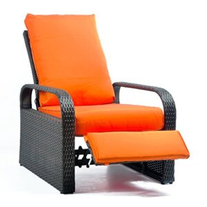 outdoor wicker recliner chair with 5.12” cushions, automatic adjustable patio chaise lounge chairs, aluminum frame. uv proetcted and rustless (orange)