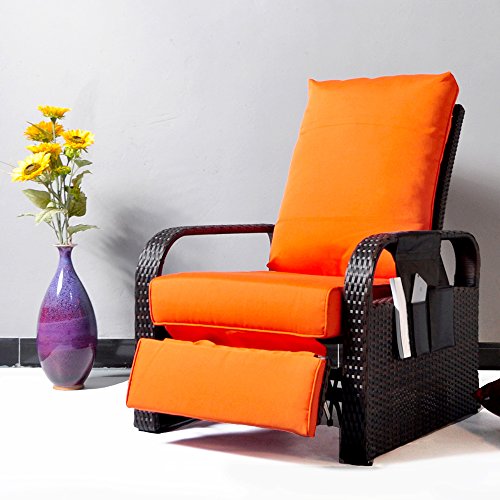 Outdoor Wicker Recliner Chair with 5.12'' Cushions, Automatic Adjustable Patio Chaise Lounge Chairs, Aluminum Frame. UV Proetcted and Rustless (Orange)