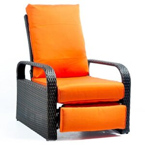 Outdoor Wicker Recliner Chair with 5.12'' Cushions, Automatic Adjustable Patio Chaise Lounge Chairs, Aluminum Frame. UV Proetcted and Rustless (Orange)