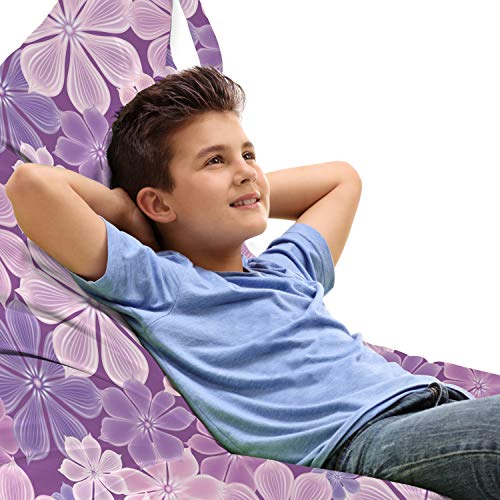 Lunarable Gardening Lounger Chair Bag, Bubbly Shape 7 Petal Purplish Flowers with Overlapping Design, High Capacity Storage with Handle Container, Lounger Size, Pale Pink Violet