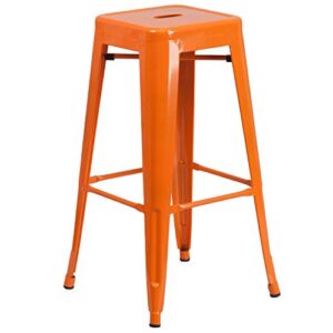 emma + oliver commercial grade 30″ h backless orange metal indoor-outdoor barstool, square
