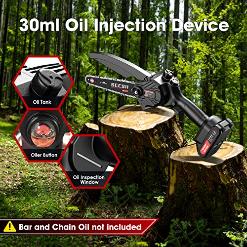 6-inch Mini ChainSaw, Seesii Cordless Chainsaw with 2x 2.0Ah Batteries Auto-oil System One-Handed Electric Chain Saw, Pruning Chainsaw for Wood Cutting Garden Logging Trimming Branch, CH600