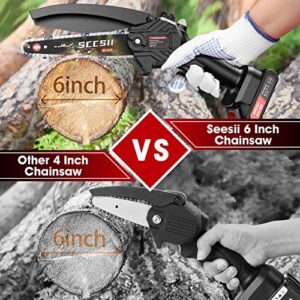 6-inch Mini ChainSaw, Seesii Cordless Chainsaw with 2x 2.0Ah Batteries Auto-oil System One-Handed Electric Chain Saw, Pruning Chainsaw for Wood Cutting Garden Logging Trimming Branch, CH600