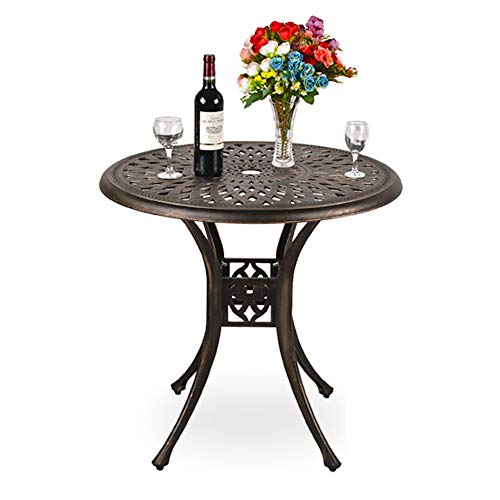 TITIMO 31 inch Diameter Outdoor Round Patio Bistro Dining Table Cast Aluminum with Umbrella Hole Conversation Table