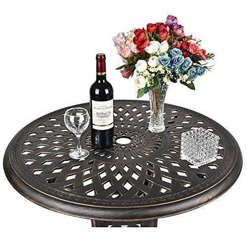 TITIMO 31 inch Diameter Outdoor Round Patio Bistro Dining Table Cast Aluminum with Umbrella Hole Conversation Table