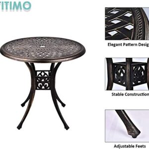 TITIMO 31 inch Diameter Outdoor Round Patio Bistro Dining Table Cast Aluminum with Umbrella Hole Conversation Table