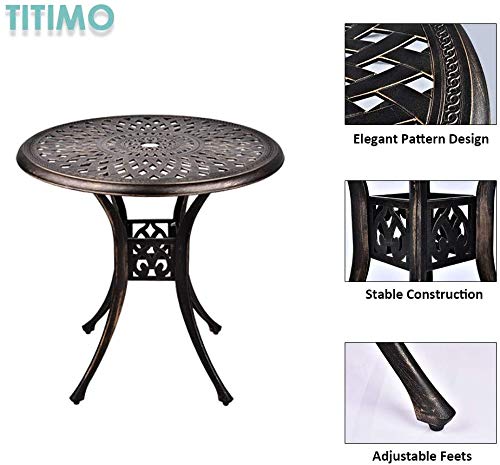 TITIMO 31 inch Diameter Outdoor Round Patio Bistro Dining Table Cast Aluminum with Umbrella Hole Conversation Table