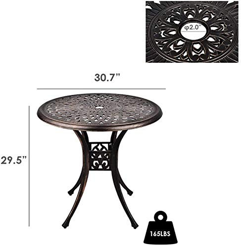 TITIMO 31 inch Diameter Outdoor Round Patio Bistro Dining Table Cast Aluminum with Umbrella Hole Conversation Table