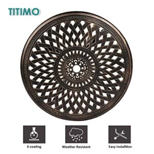 TITIMO 31 inch Diameter Outdoor Round Patio Bistro Dining Table Cast Aluminum with Umbrella Hole Conversation Table