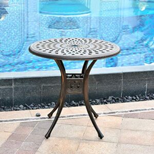 TITIMO 31 inch Diameter Outdoor Round Patio Bistro Dining Table Cast Aluminum with Umbrella Hole Conversation Table