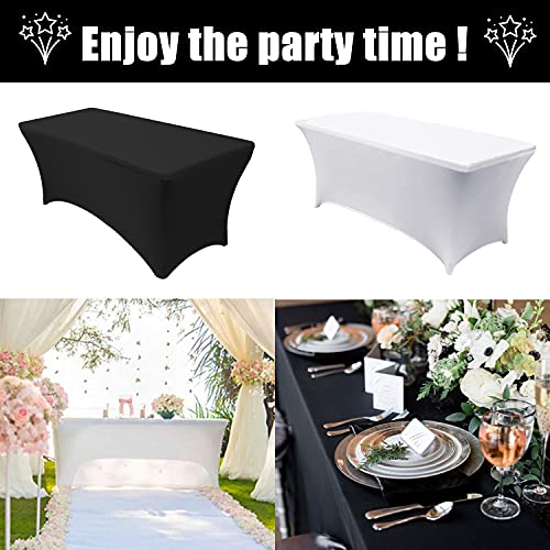 SUNTQ Stretchable Tablecloths 6 Ft for Rectangle Tables with Open Back, Fitted Spandex Rectangular Patio Table Covers, Wrinkle Resistant Table Toppers for Vendors, Party, Banquet, Trade Shows, Black