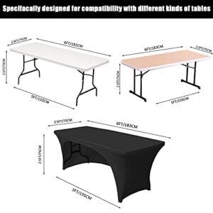 SUNTQ Stretchable Tablecloths 6 Ft for Rectangle Tables with Open Back, Fitted Spandex Rectangular Patio Table Covers, Wrinkle Resistant Table Toppers for Vendors, Party, Banquet, Trade Shows, Black