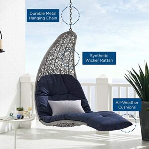 Modway EEI-4589-LGR-NAV Landscape Wicker Rattan Outdoor Patio Porch Chaise Lounge Hanging Swing Chair, Light Gray, Navy