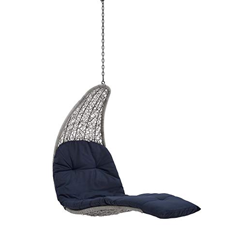 Modway EEI-4589-LGR-NAV Landscape Wicker Rattan Outdoor Patio Porch Chaise Lounge Hanging Swing Chair, Light Gray, Navy