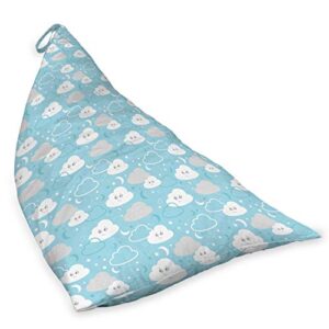 Lunarable Childish Lounger Chair Bag, Sky Theme Humanlike Clouds with Crescent and Stars Pattern, High Capacity Storage with Handle Container, Lounger Size, Sky Blue Pale Grey