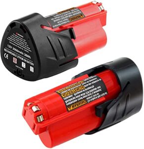 amsbat 3000mah 12 volt compatible with milwaukee m12 battery xc 48-11-2411 48-11-2420 48-11-2401 48-11-2402 48-11-2401 lithium-ion cordless tools batteries 2 pack – black