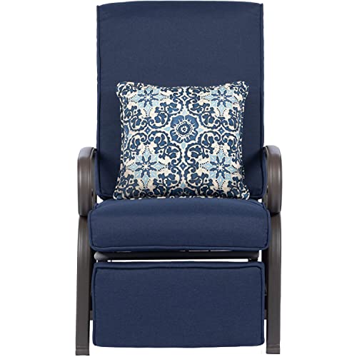 Hanover Madrid Outdoor Patio Recliner, Adjustable Chair, All-Weather Hand-Woven Wicker, Aluminum Frames, Thick Cushions-MADRIDREC-NVY, 1 Piece, Navy