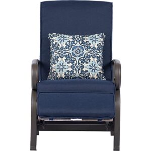 Hanover Madrid Outdoor Patio Recliner, Adjustable Chair, All-Weather Hand-Woven Wicker, Aluminum Frames, Thick Cushions-MADRIDREC-NVY, 1 Piece, Navy