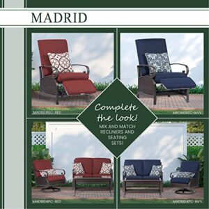 Hanover Madrid Outdoor Patio Recliner, Adjustable Chair, All-Weather Hand-Woven Wicker, Aluminum Frames, Thick Cushions-MADRIDREC-NVY, 1 Piece, Navy