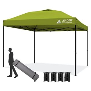 leader accessories green pop-up canopy tent 10’x10′ canopy instant canopy straight leg shelter with wheeled carry bag, with 4pcs sand bags