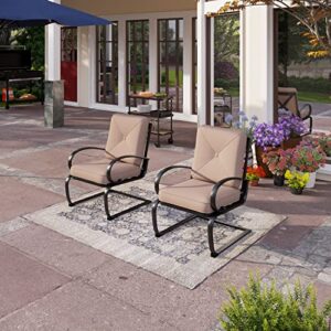 PHI VILLA Patio Spring Motion Metal Dining Chairs Set of 2, Rocking Chairs with Padded Cushion for Deck,Porch,Beige