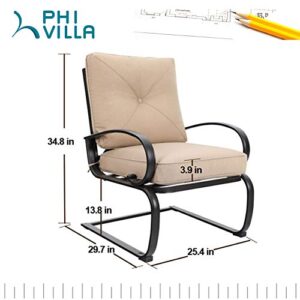 PHI VILLA Patio Spring Motion Metal Dining Chairs Set of 2, Rocking Chairs with Padded Cushion for Deck,Porch,Beige