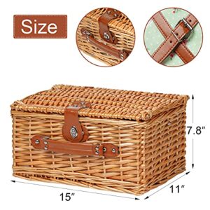 Wicker Picnic Basket for 2, Handmade Willow Hamper Basket Sets 2 Person Picnic Basket with Utensils Cutlery Perfect for Picnic, Camping
