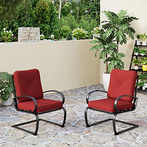 PHI VILLA Patio Spring Motion Metal Dining Chairs Set of 2, Patio Furniture Rocking Chairs with Removable Padded Cushion for Deck,Porch,Red