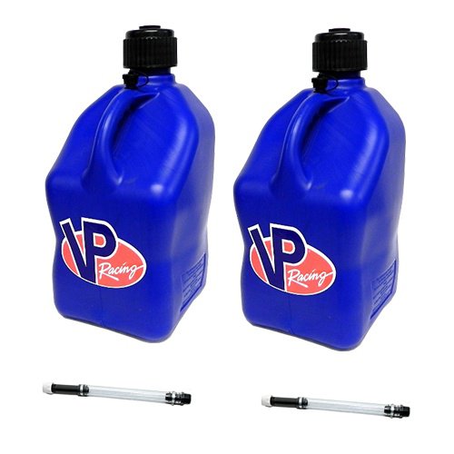 VP Racing Fuels Motorsport 5 Gallon Square Plastic Utility Jug Blue & 14 Inch Hose (2 Pack)