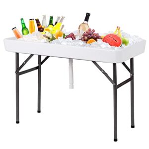kotek folding ice cooler table with matching skirt & drain hose, foldable beverage cooler table buffet cooler server, portable chill table for party, picnic, bbq, camping